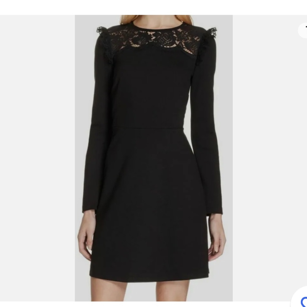 Kate Spade Women's Black Lace Yoke Embroidery Ponte A-Line Dress Size M